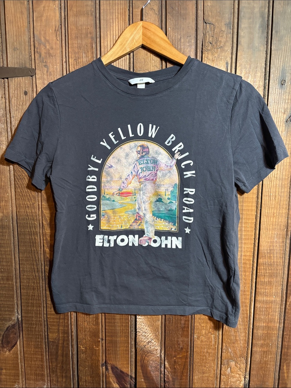 H&M Black Elton John Graphic Tee with Multi-Color Print